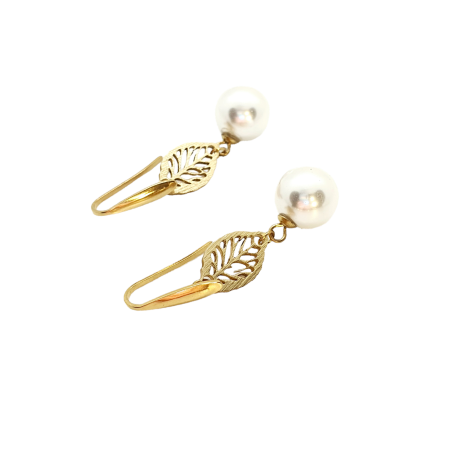 earrings steel gold pearl and leaf2